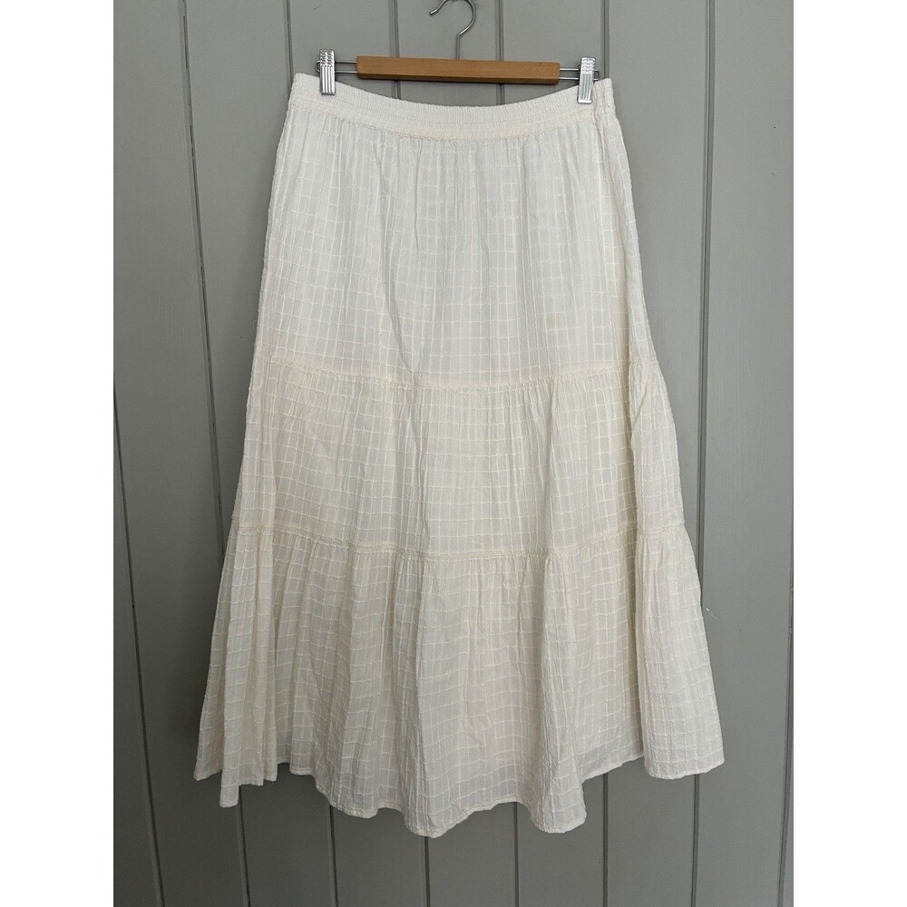 Faherty Cala Windowpane Skirt Egret Cream Maxi Skirt M Medium Organic Cotton